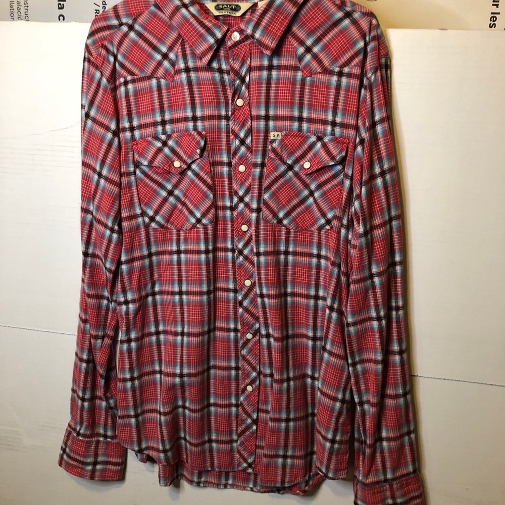 Bright flannel pattern with snaps. Salt Creek XL